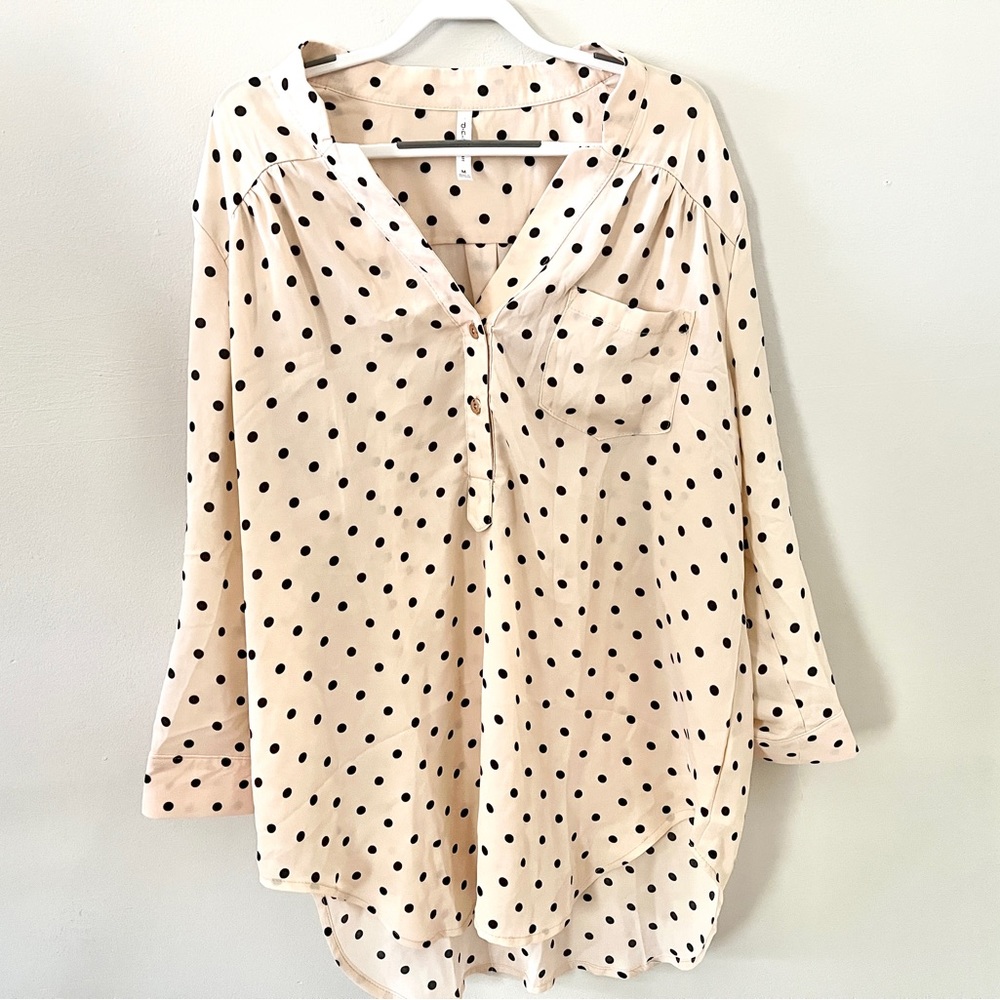 Cream Polka Dot Blouse for Women Medium New with Tags